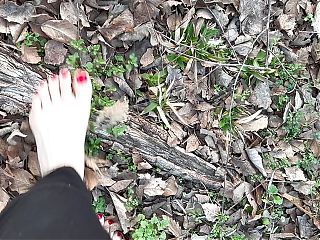 Sexy Feet Female Barefoot Outside Walking Dirty Soles Red Toenails Foot Fetish No Talking