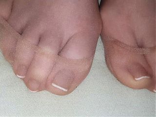 Nylon footjob french toenails #3